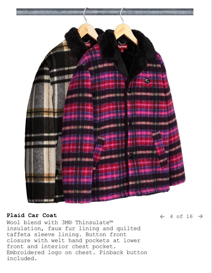 ジャケット・アウター Supreme Plaid Car Coat \"Pink\"