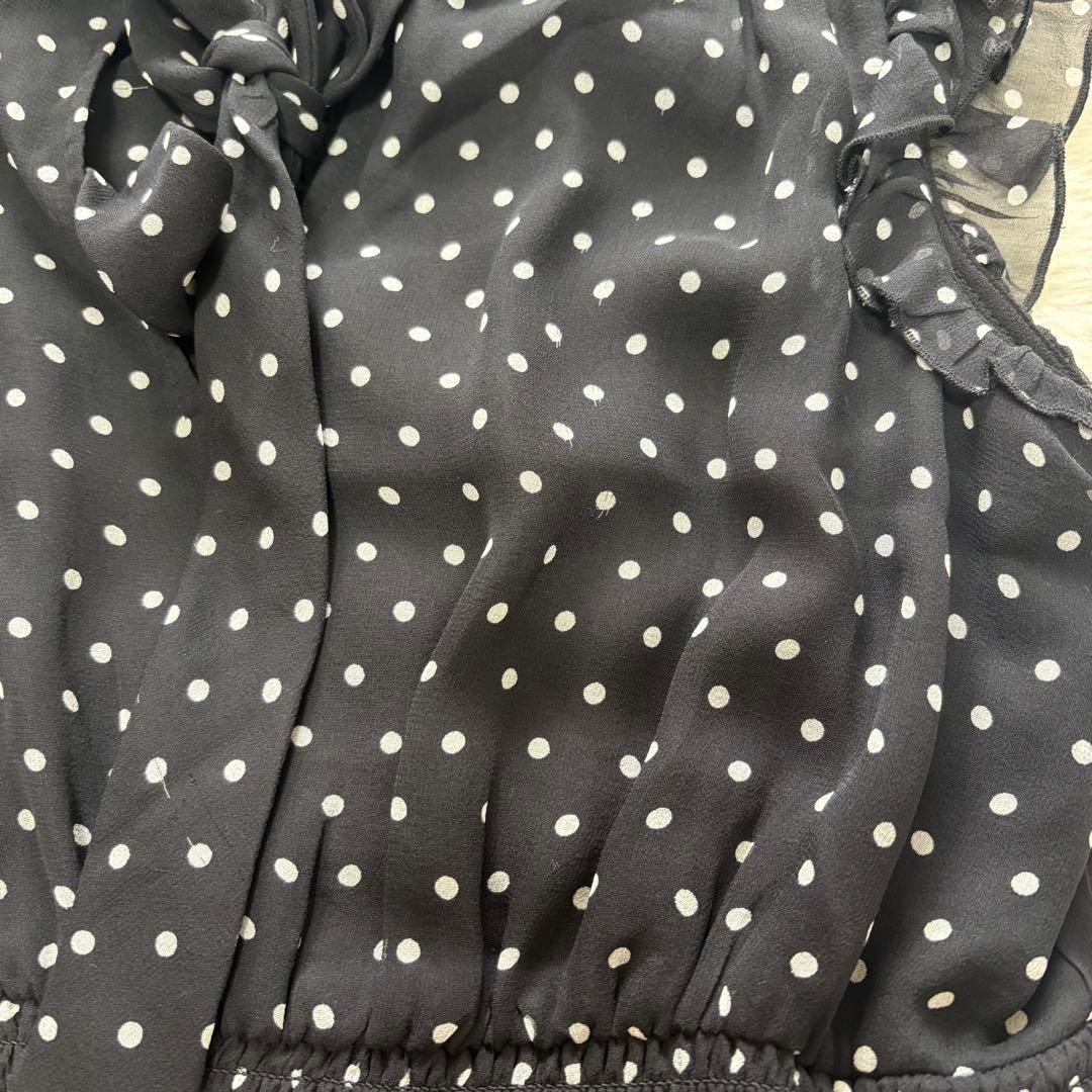 【美品】ケイトスペード　ワンピース　シルク100％　ロング　ドット　ボウタイ　黒