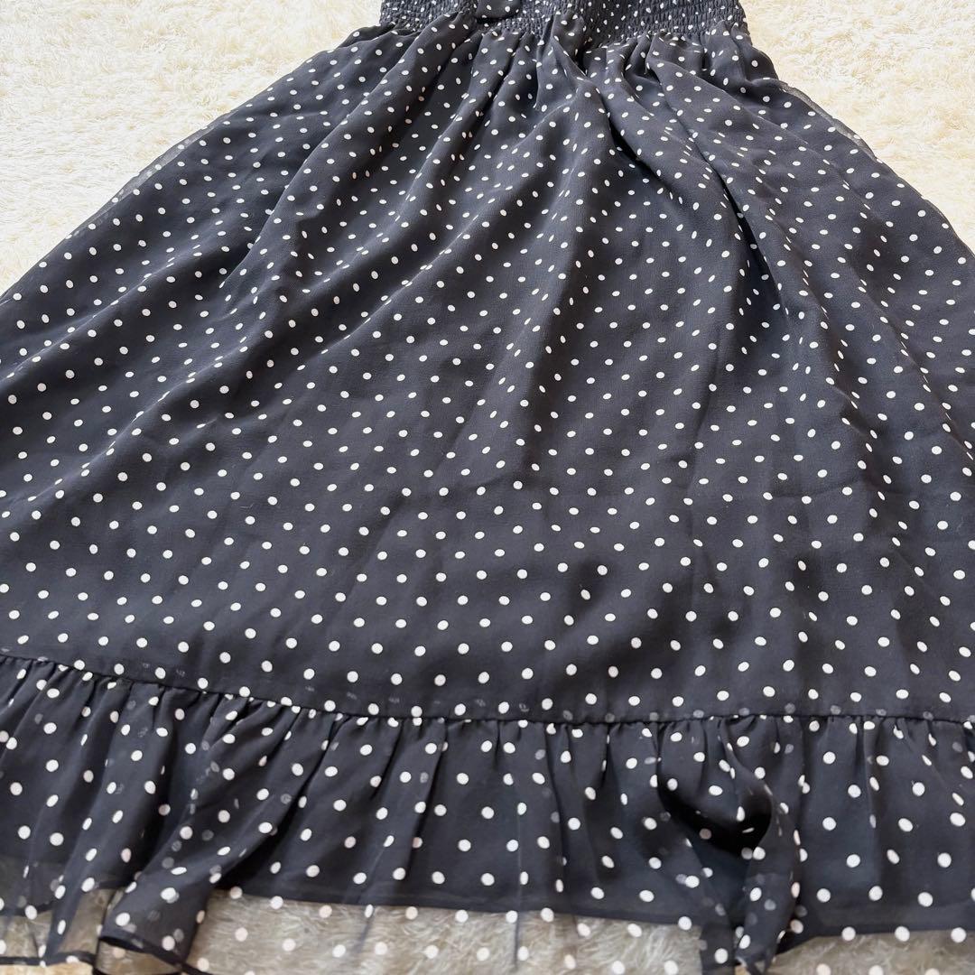 【美品】ケイトスペード　ワンピース　シルク100％　ロング　ドット　ボウタイ　黒