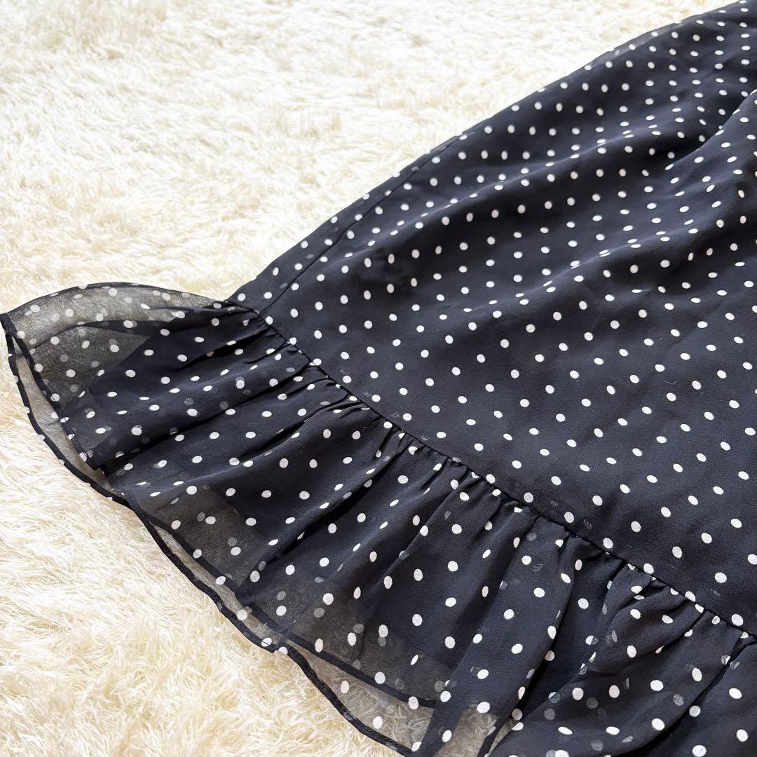 【美品】ケイトスペード　ワンピース　シルク100％　ロング　ドット　ボウタイ　黒