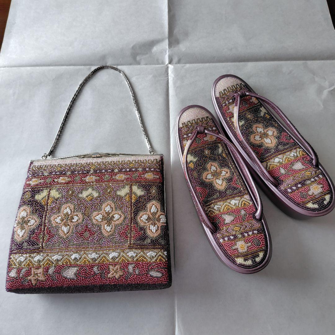 ビーズ刺繍 和装用バッグと草履セット