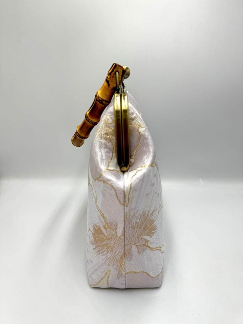 【ハンドメイド】ハンド バッグ 金糸縁白ぽいユリ 2点セット　#695