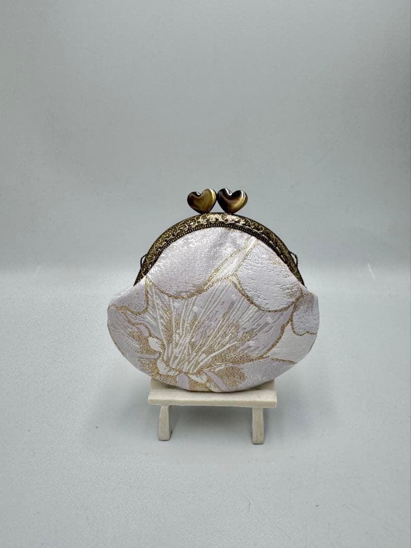 【ハンドメイド】ハンド バッグ 金糸縁白ぽいユリ 2点セット　#695