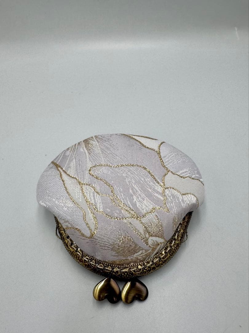 【ハンドメイド】ハンド バッグ 金糸縁白ぽいユリ 2点セット　#695