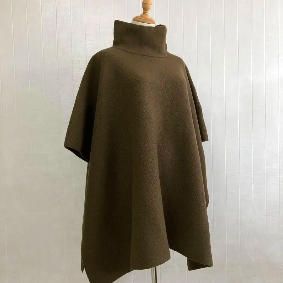 J&M DAVIDSON ニットポンチョ ウール100% カーキ Sサイズ