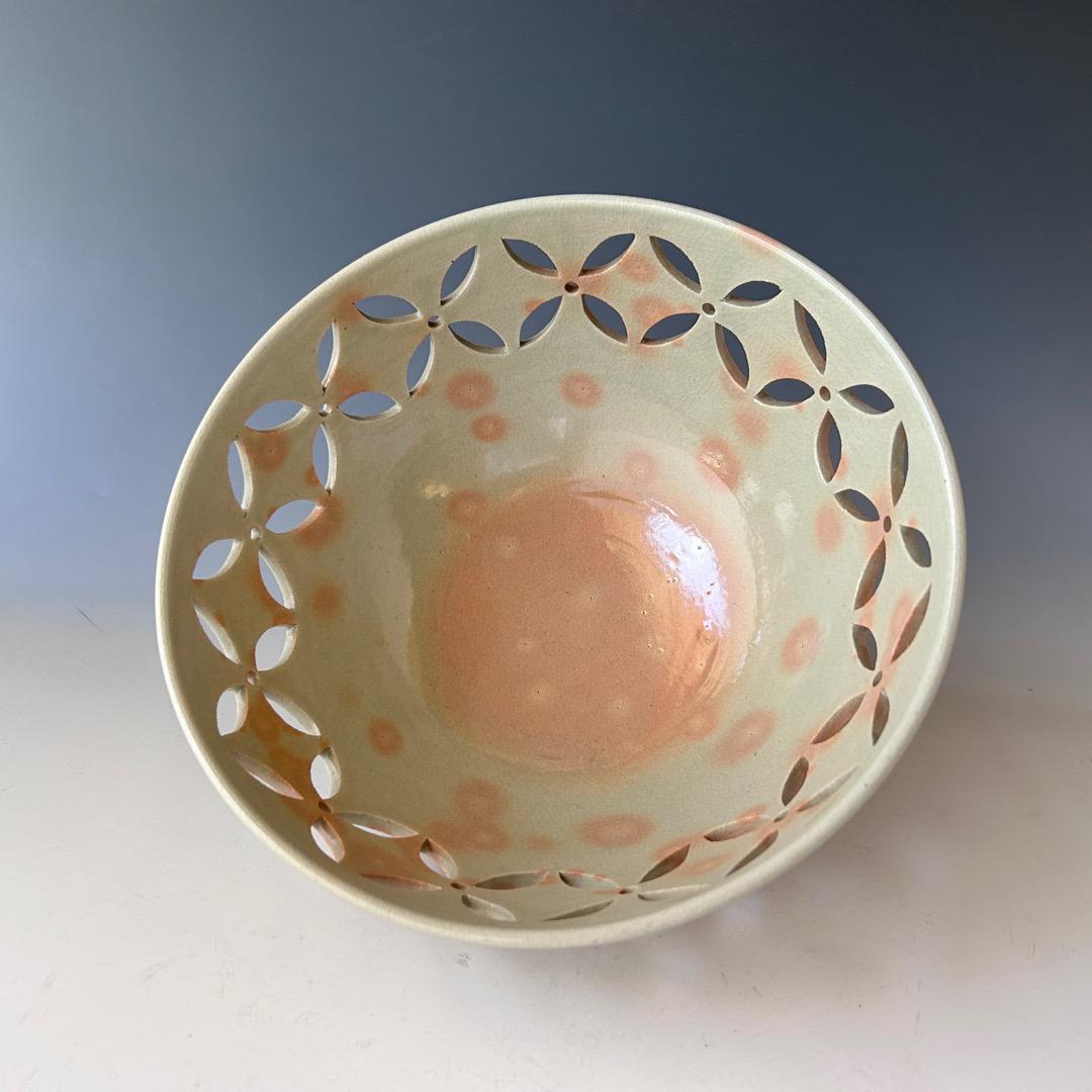 茶道具　七宝透かし　菓子鉢　福森守比古　共箱　阿漕焼　菓子器　鉢　夏　陶芸　稽古