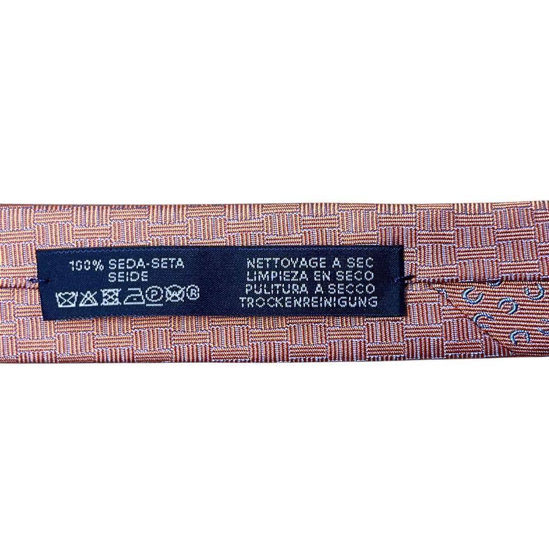 極美品　エルメス　ネクタイ　オレンジ　ファソネ　ホースシュー　H柄　ジャガード
