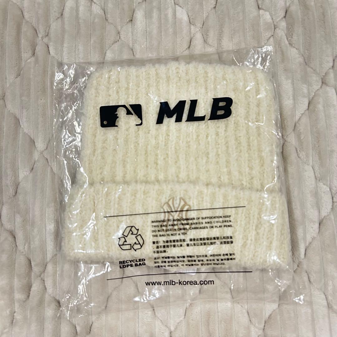 【y】韓国　MLB korea 猫耳　ニット帽　ビーニー　カリナ　クリーム