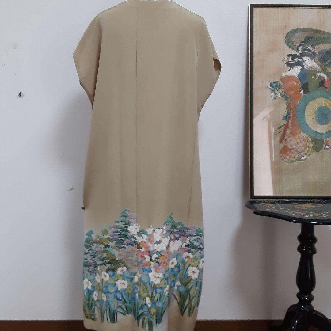 リメイク着物ロングワンピースボレロ付き正絹Ｌ加賀友禅染作家物色留袖