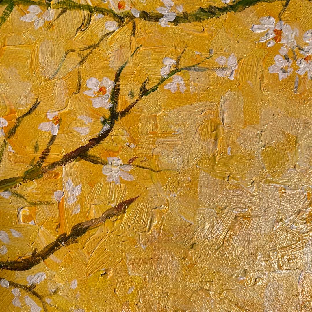 ★秀作★ 手描き油絵 ゴッホ 花咲くアーモンドの花 額付 絵画 油彩画