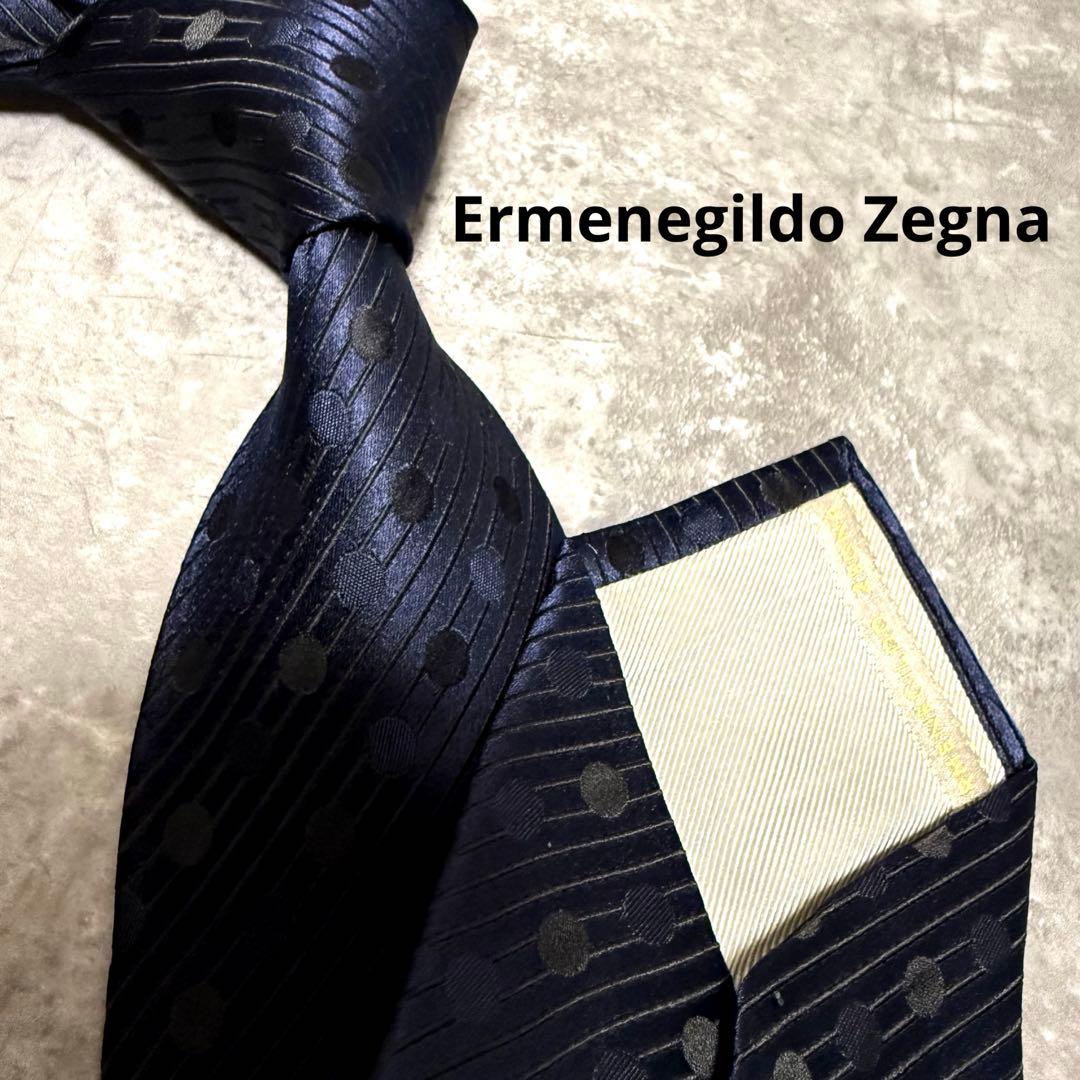 【✨極美品✨】Ermenegildo Zegna ネクタイ ネイビー 水玉模様