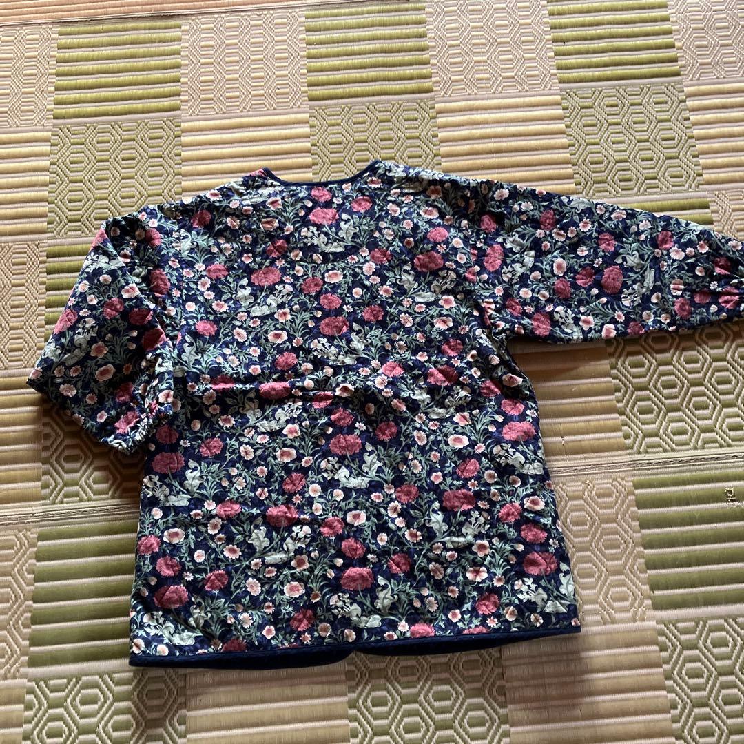 V&A サロンジェ 花柄ルームウェア ネイビー　割烹着　エプロン　部屋着