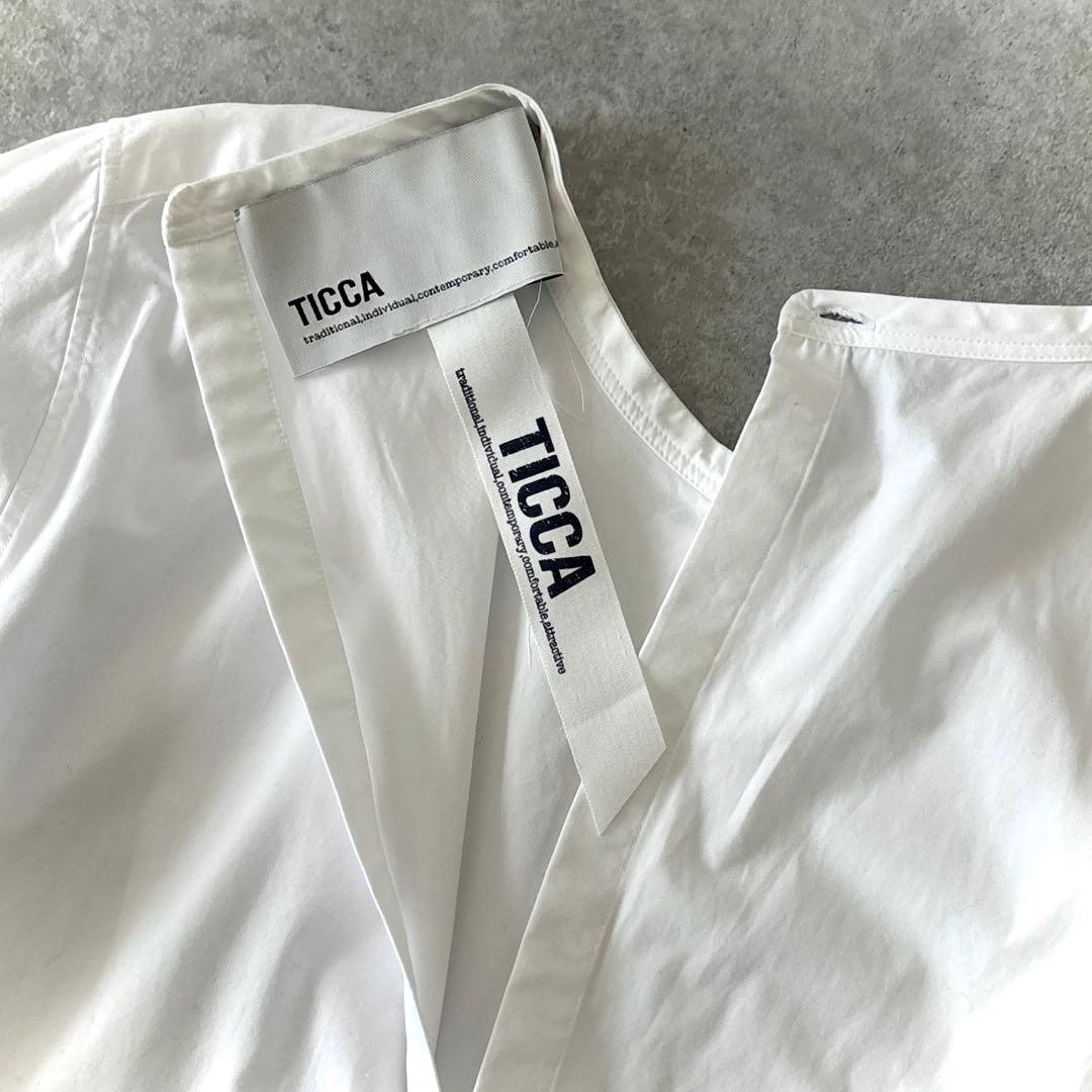 美品 TICCA ティッカ バンドカラーシャツ コットン 洗える バックボタン