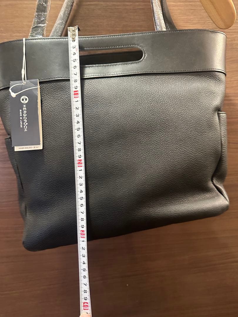 HERGOPOCH レザー トートバッグ 黒 外ポケット付き 未使用品