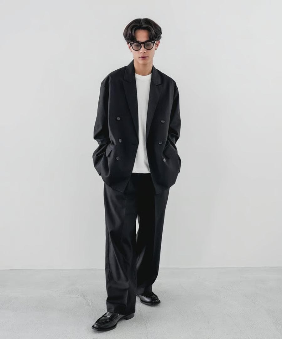 ［CTHY］TWILL WIDE TAPERED SLACKS（Black）