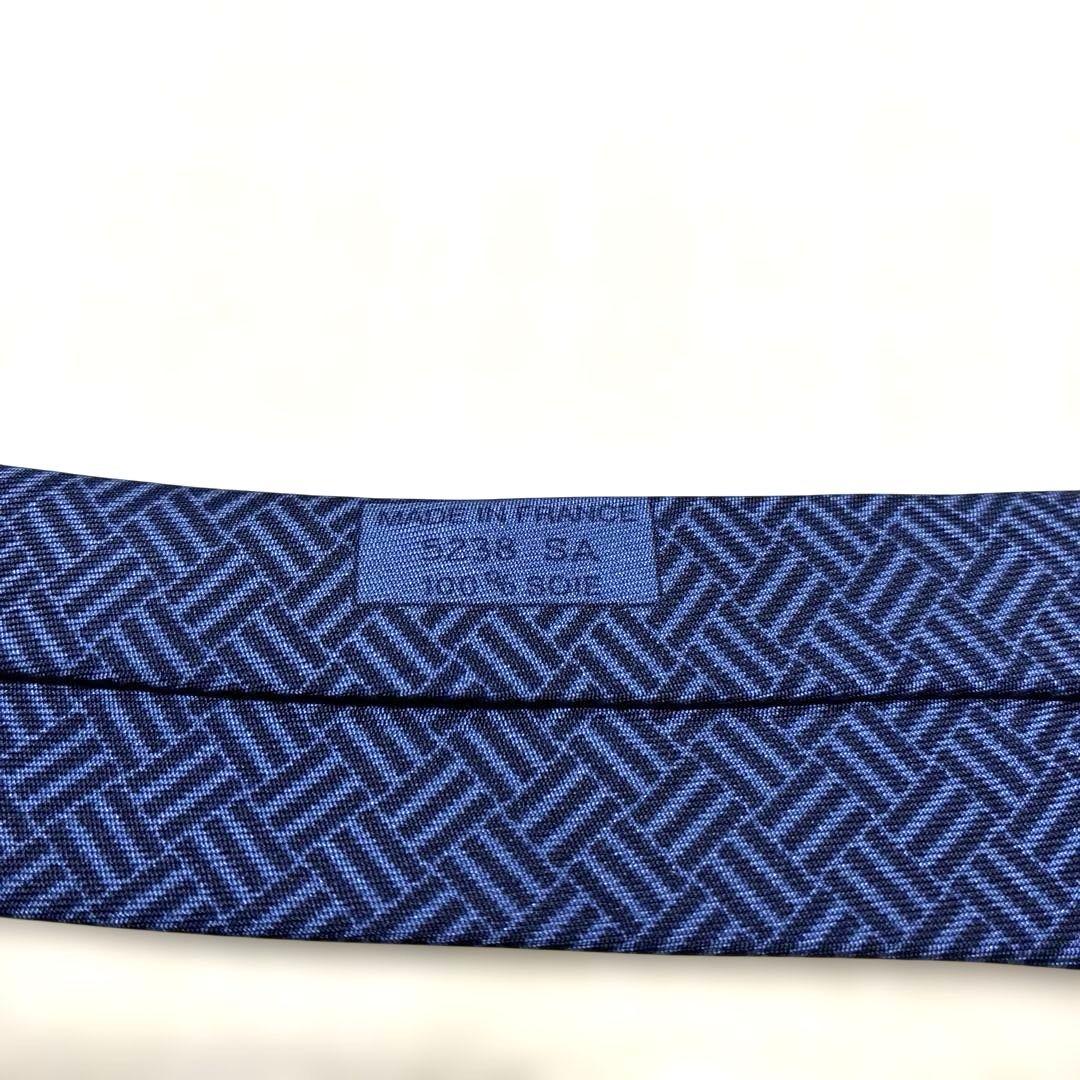 【極美品】高級 HERMES エルメス ネクタイ バスケットウェーブ ネイビー
