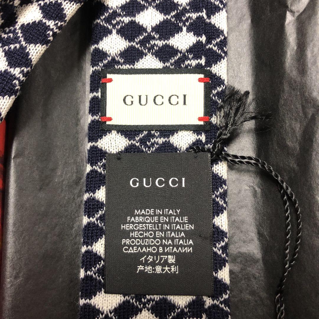 未使用タグ付　箱付GUCCIグッチ　ネクタイ　ウール　紺　ナロータイ　GG