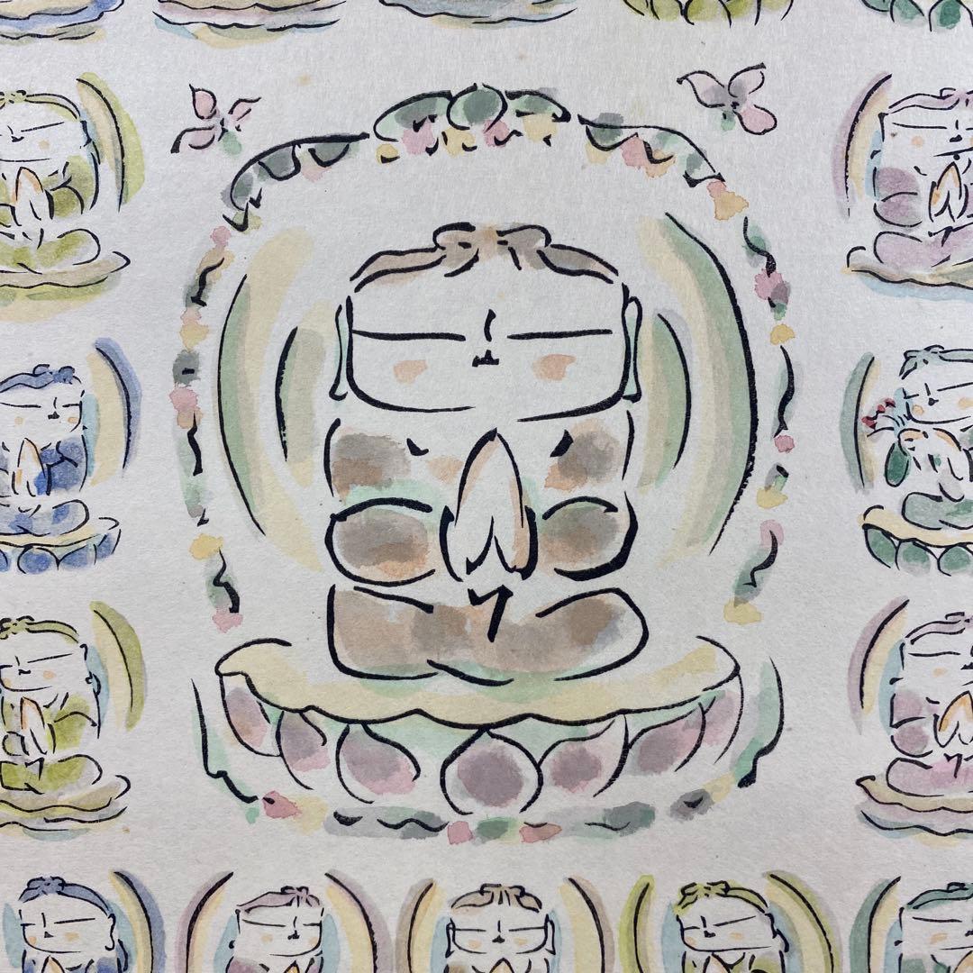 美品 掛け軸 佐久間顕一作 百体合掌童子図 共箱 版画 太巻き付 仏画 年中掛け