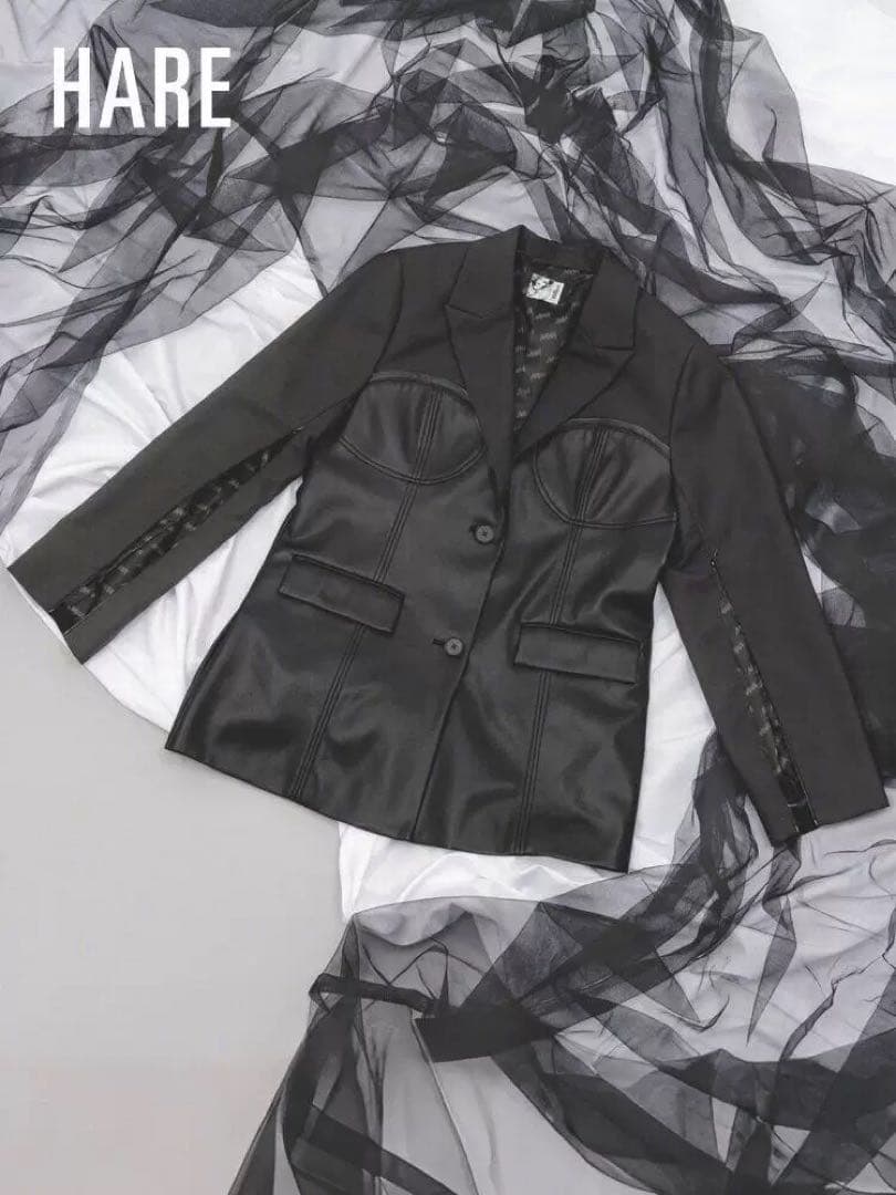 【NANA×HARE】コルセットデザインフェイクレザージャケット ブラック S