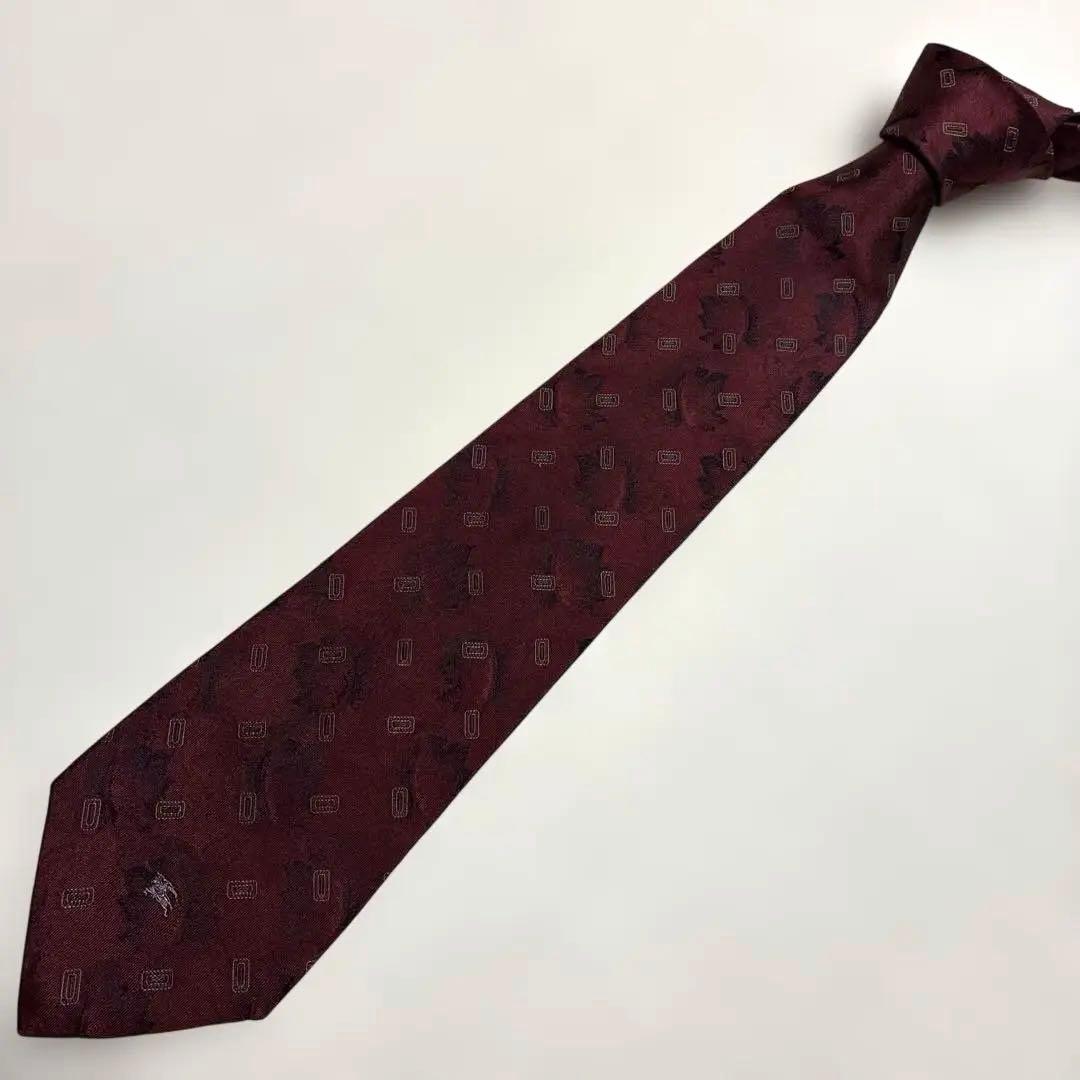 【美品】BURBERRY バーバリー ネクタイ ボルドー ホースロゴ シルク