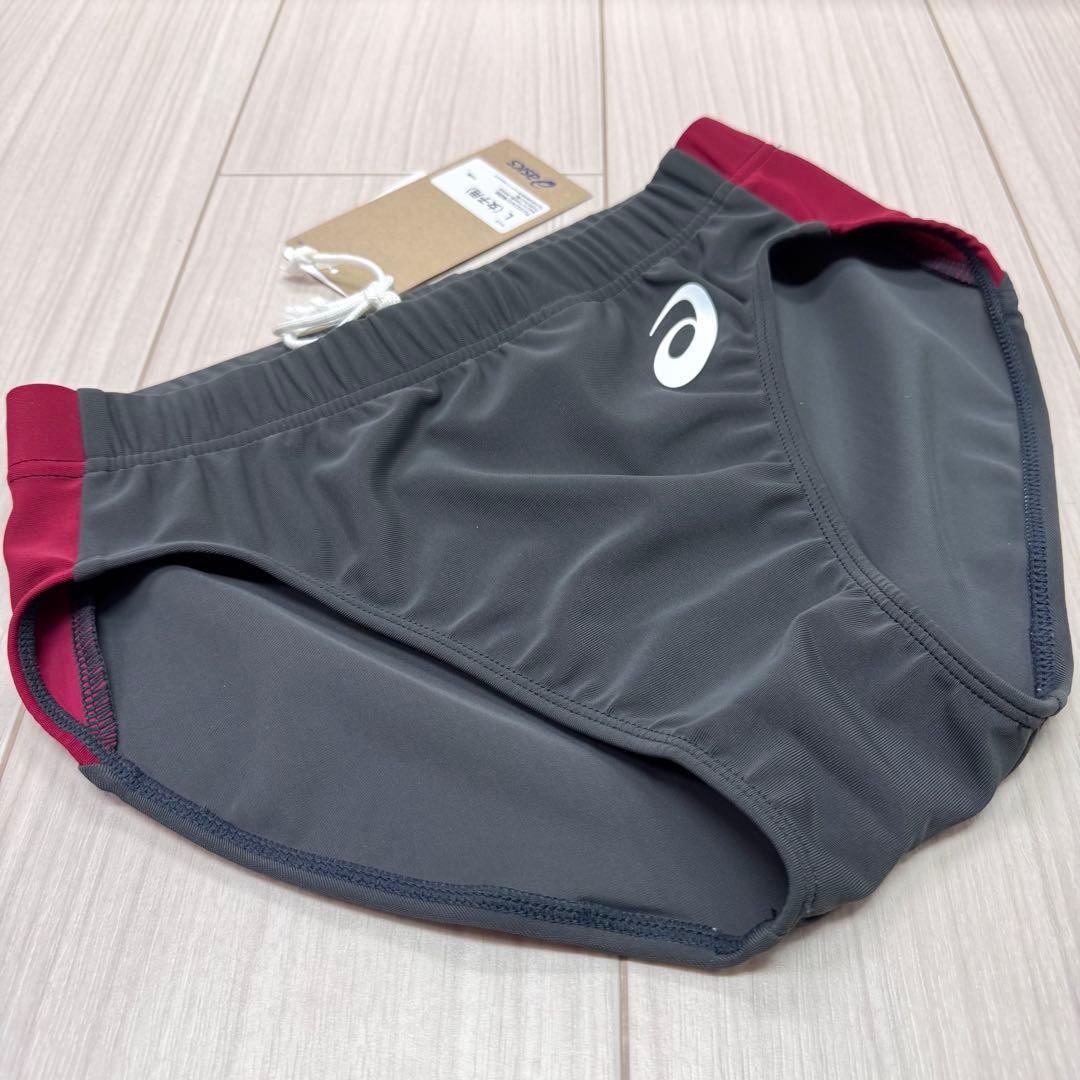 アシックス　女子陸上レーシングショーツ　Lサイズ　ダークグレー×エンジ　新品①