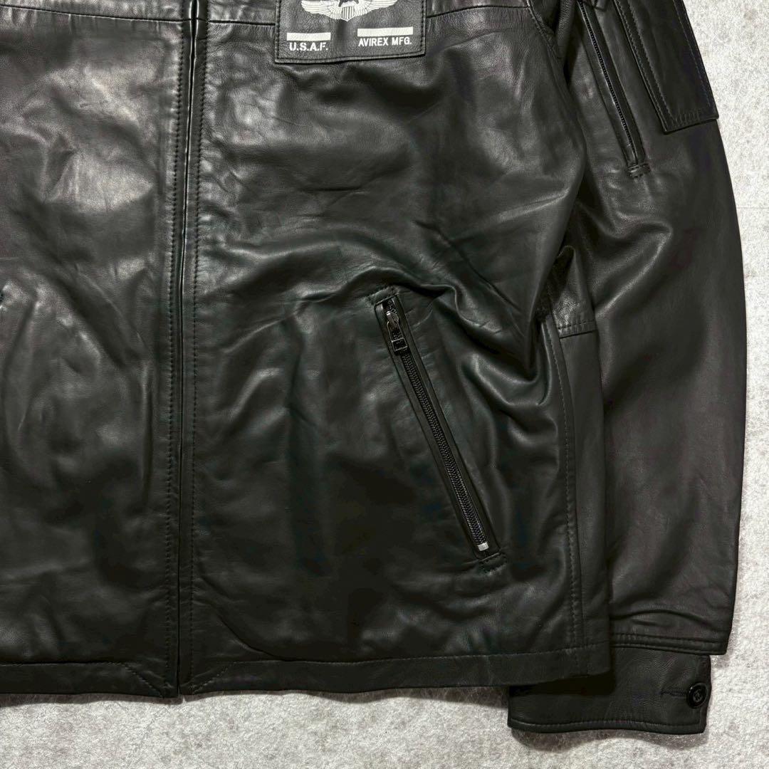 美品 AVIREX シープスキン レザージャケット ブラック 2XL ワッペン