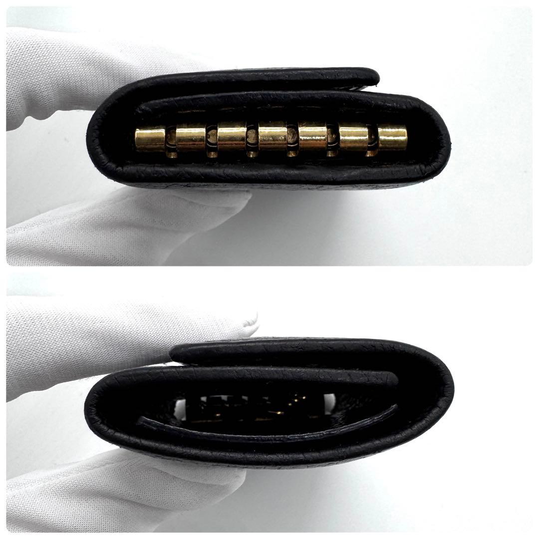 良品✨グッチ　キーケース　6連　GGマーモント　キーリング　金ロゴ　レザー　黒