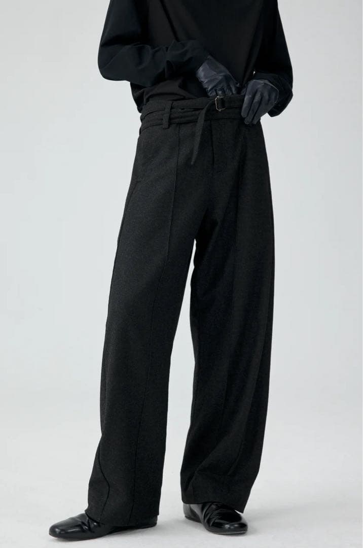 スーツ simpleproject WOOL TWISTED BELTED PANTS