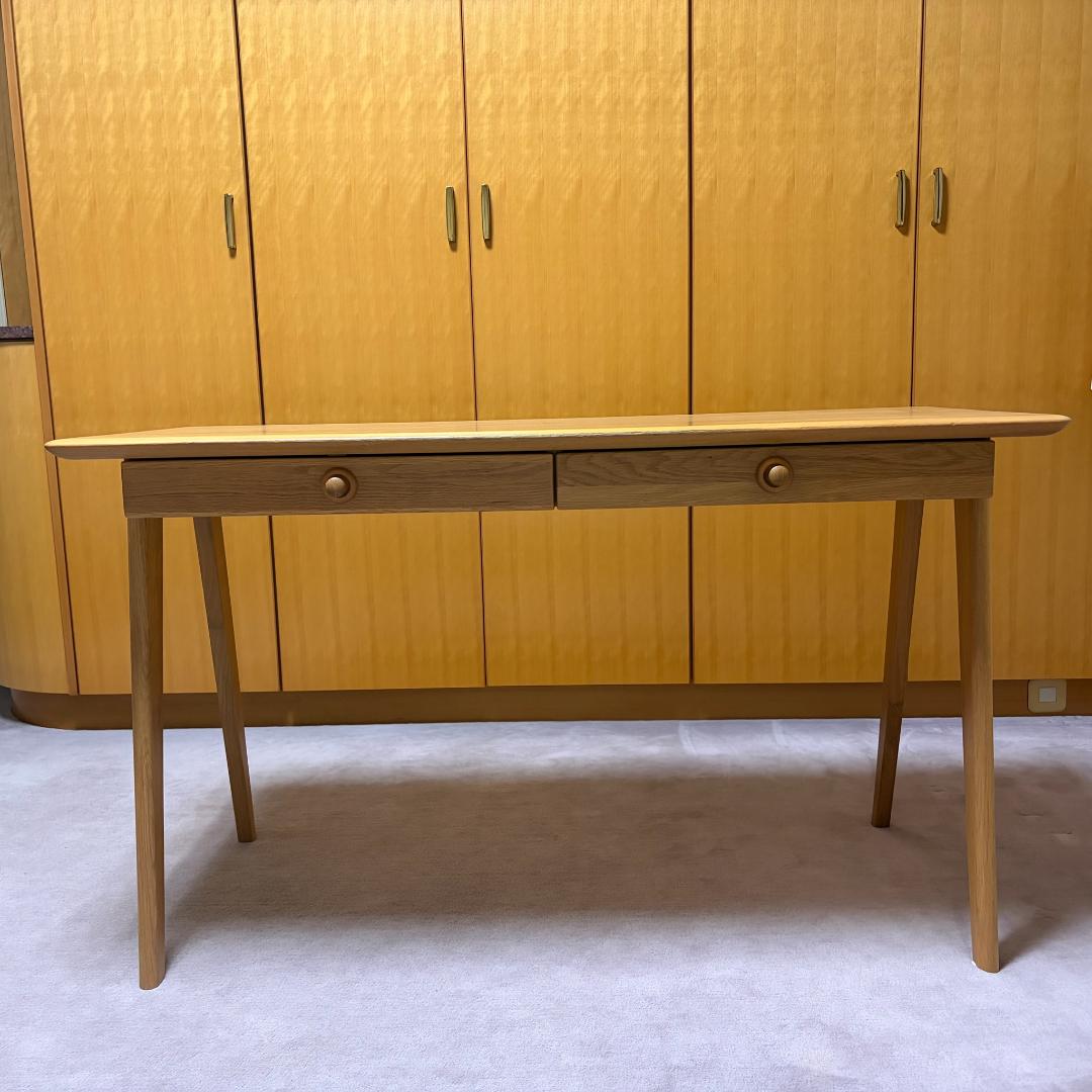 オーク無垢材　デスク 学習机 幅120cm 引出付　寝室にも　高さ70cm