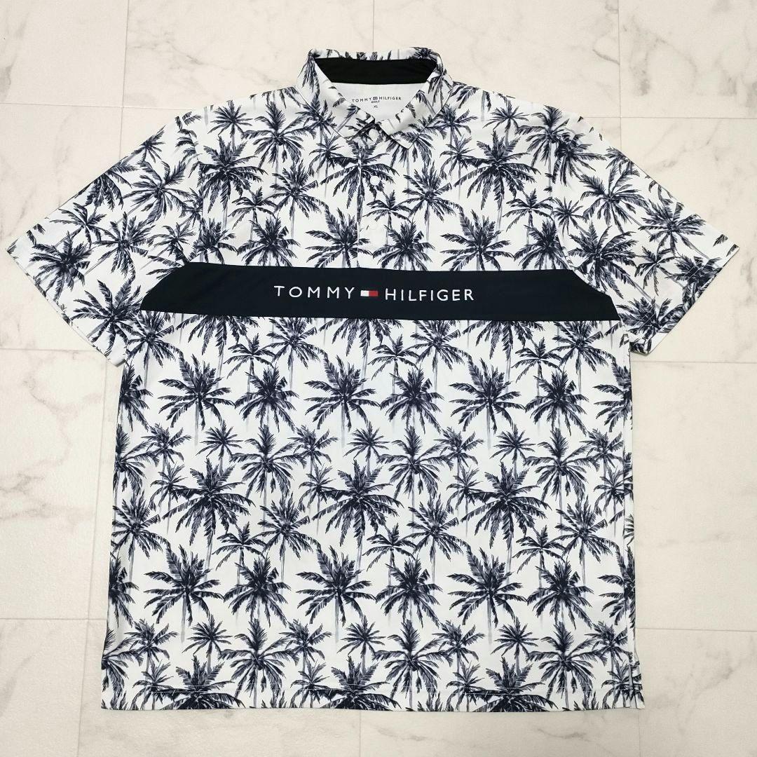 【美品】トミーヒルフィガー　ゴルフ　半袖ポロシャツ　ヤシの木　総柄　XLサイズ