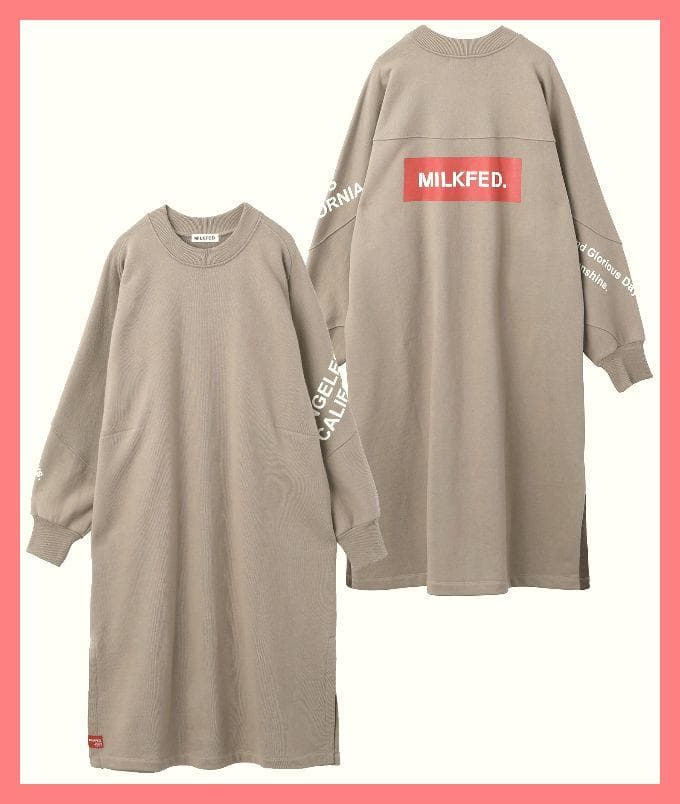☆ミルクフェド☆超美品♪大人気完売スリーブ＆バックロゴロングスウェットワンピBE