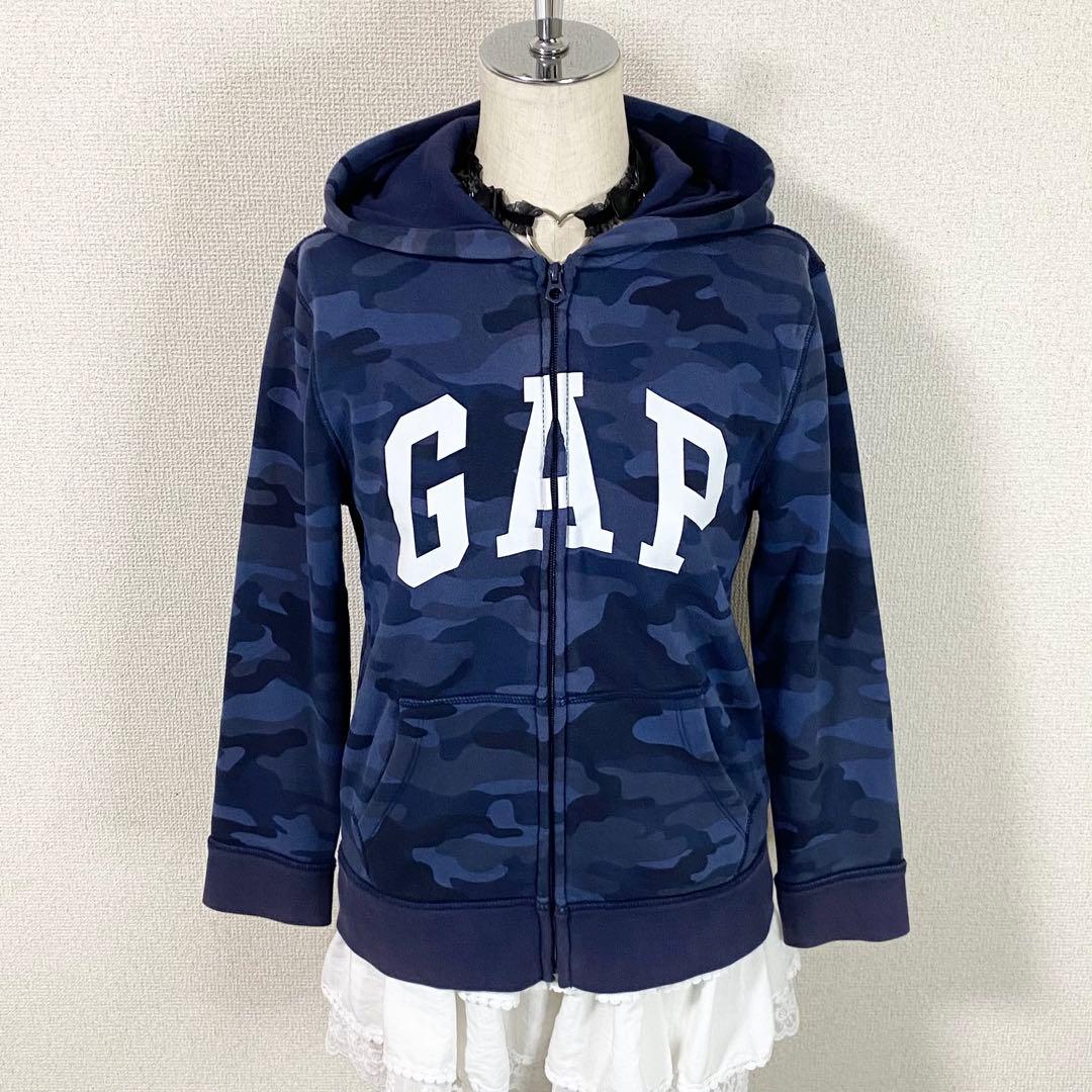 y2k GAP フルジップ パーカー 迷彩 平成ギャル 裏起毛 ネイビー