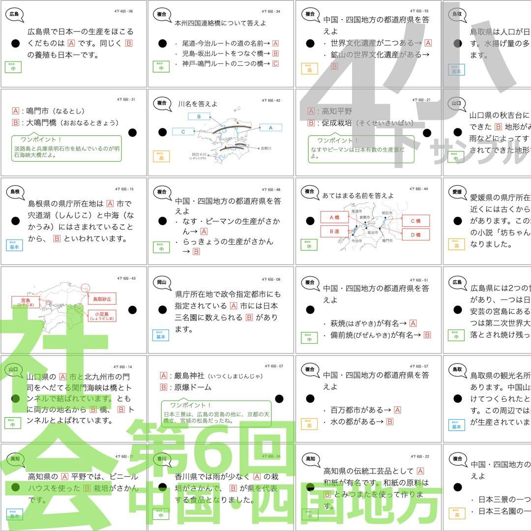 中学受験【4年 社会地理 6地域セット 1-7回】組分けテスト対策 予習シリーズ