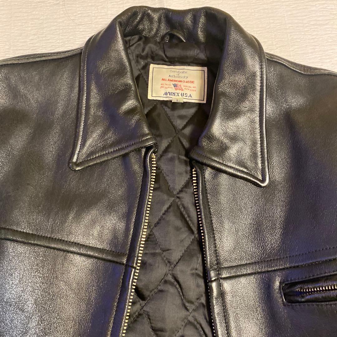 美品✨AVIREX レザージャケット　牛革　Ｌサイズ　ブラック