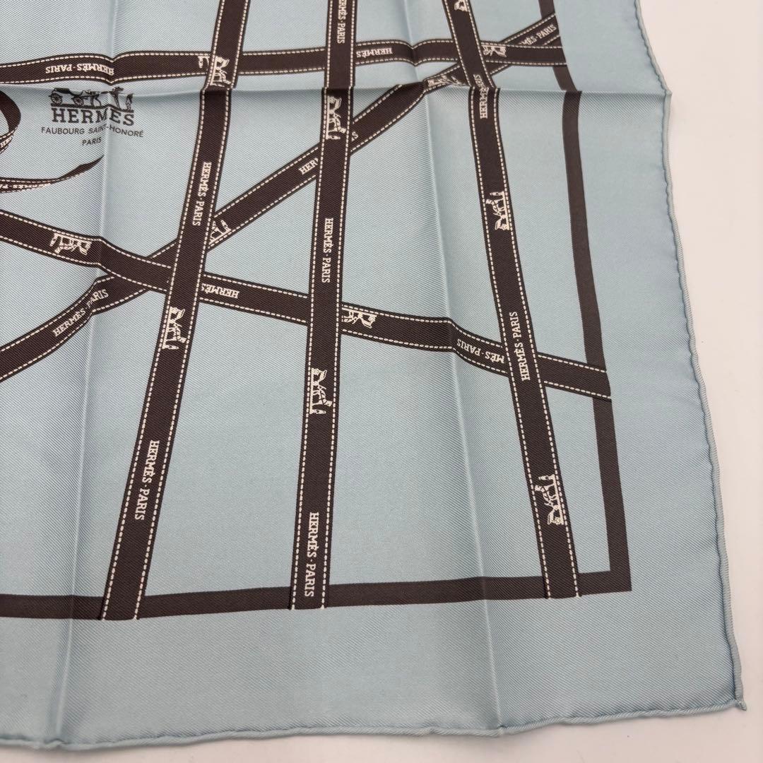 HERMES プチカレ ガヴロッシュ ボルデュック リボン柄シルクスカーフ