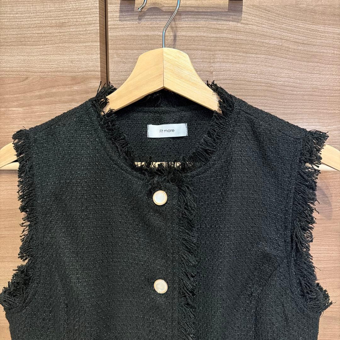 ブラックツイードフリンジベスト　fitmore セレモニー　卒園　入園式　ジレ