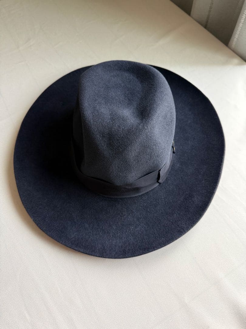 ボルサリーノ　Borsalino ネイビー ウール フェルトハット リボン付き