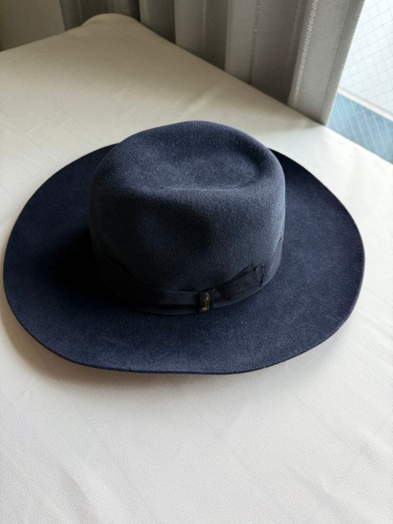 ボルサリーノ　Borsalino ネイビー ウール フェルトハット リボン付き