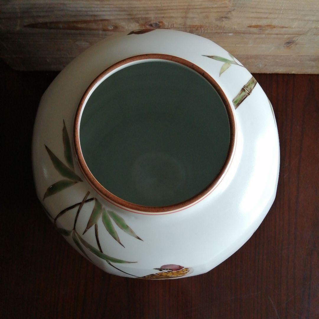 影山明志　色絵竹雀紋面取壺　29.5cm