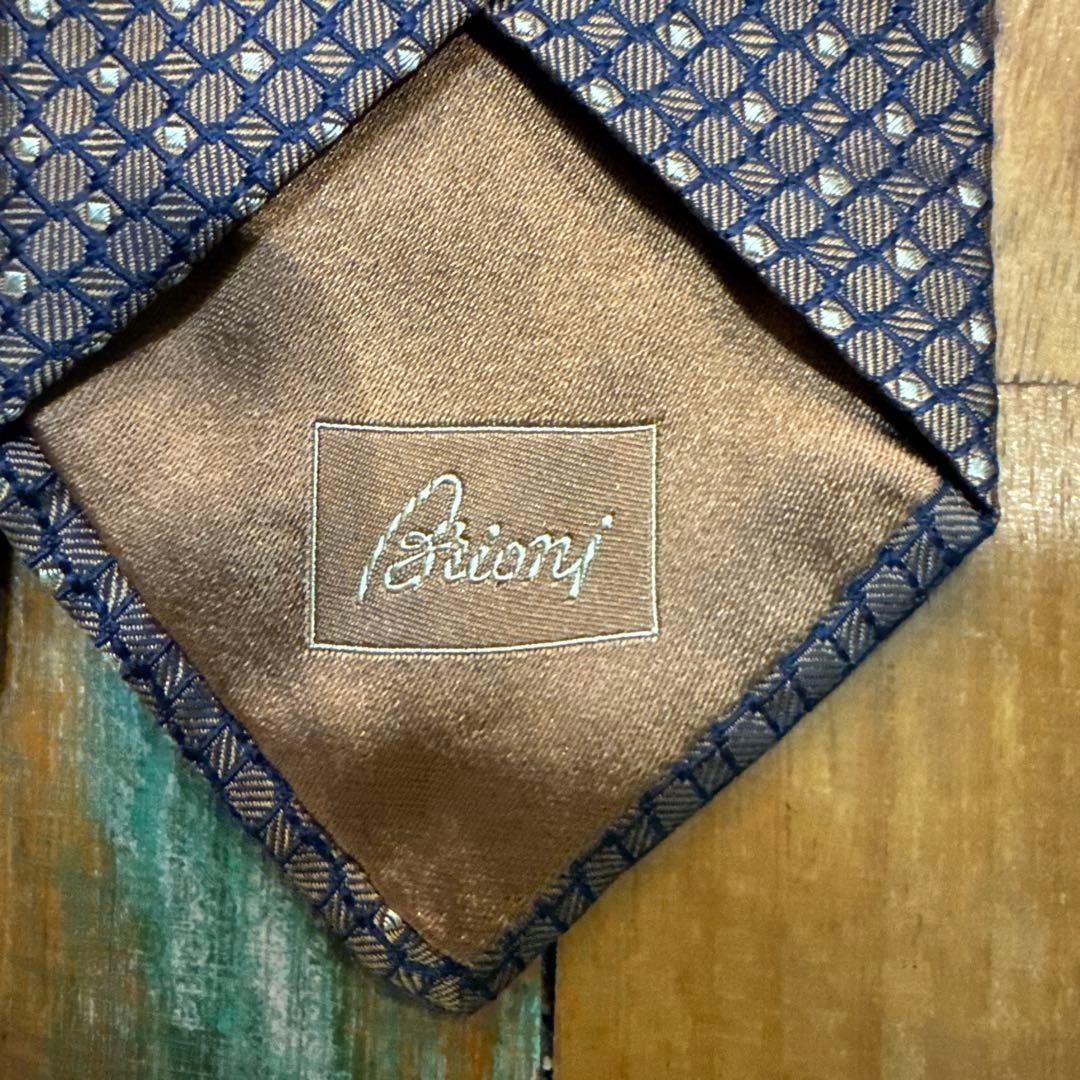 ブリオーニ　Brioni ブラウン　ネイビー　ネクタイ　肉厚　大剣8.5cm