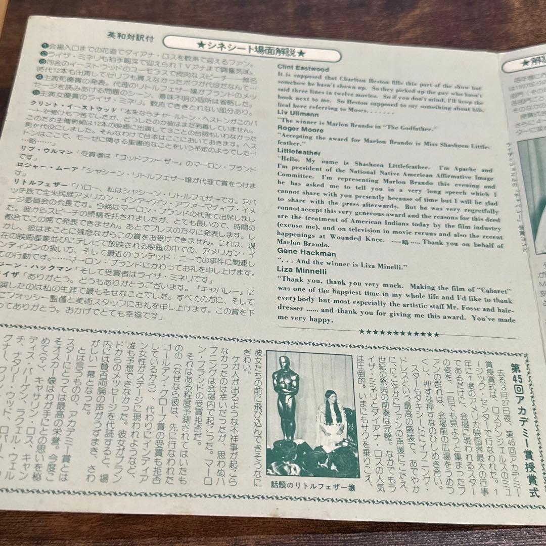 ロードショー　第45回　アカデミー賞授賞式　現地録音　LP レコード　昭和48年