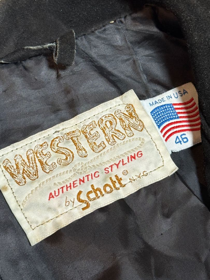 Schott ウエスタン フリンジ スエードジャケット USA製 46 ブラック