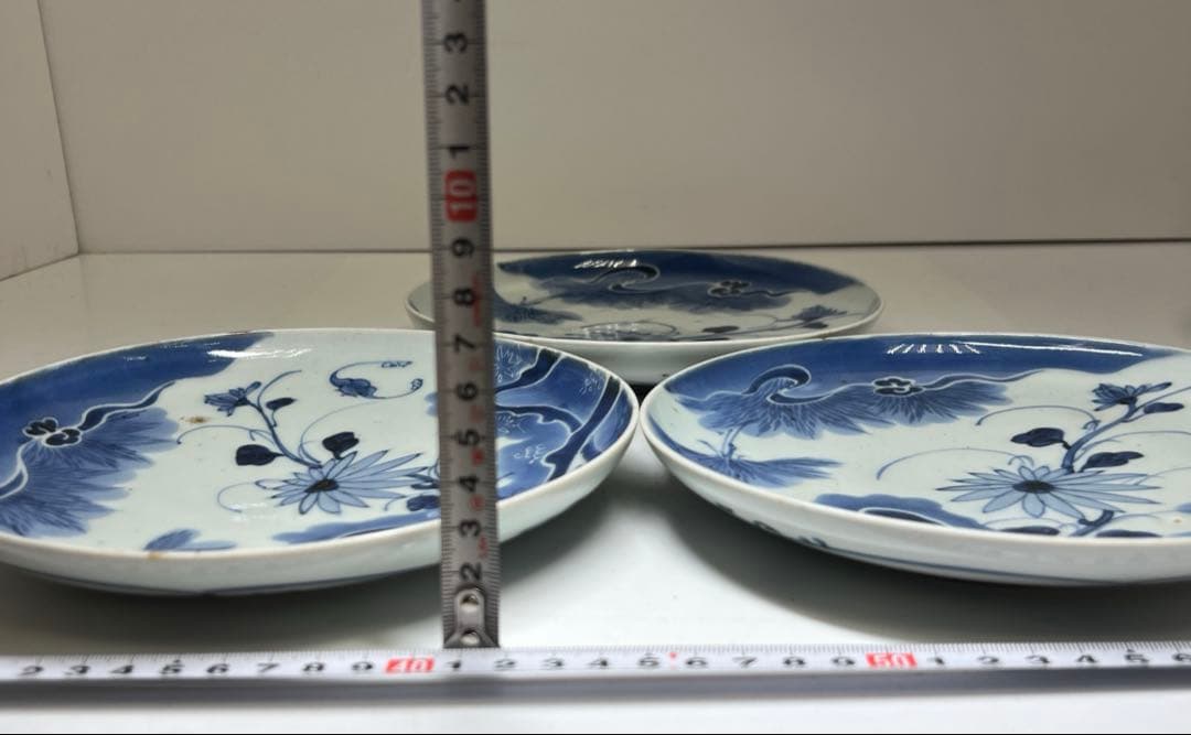 古伊万里　染付中皿6枚　木箱付　直径約20㎝　東Y8-0220②