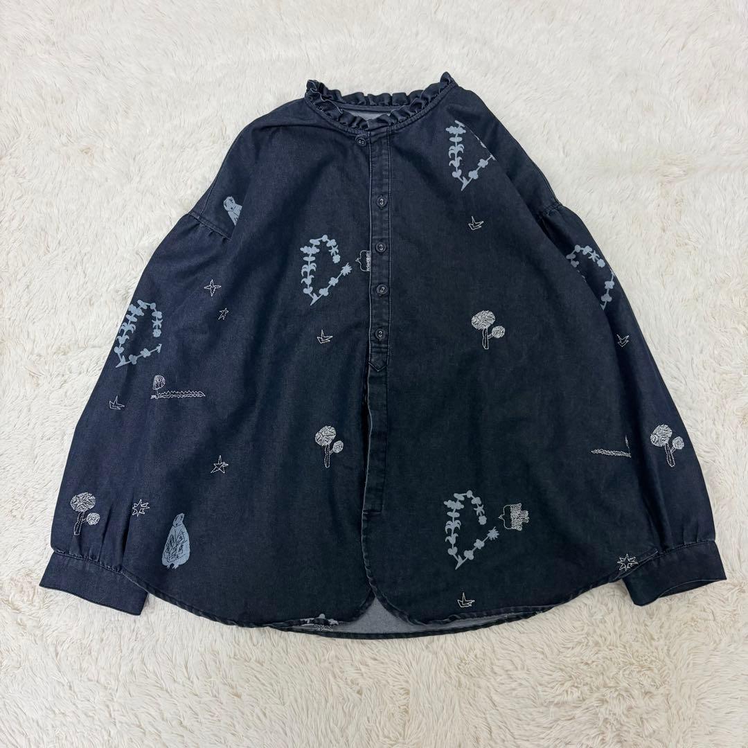 美品✨スーパーハッカ　えんどうゆりこ「星なる実り」刺しゅうデニムブラウス