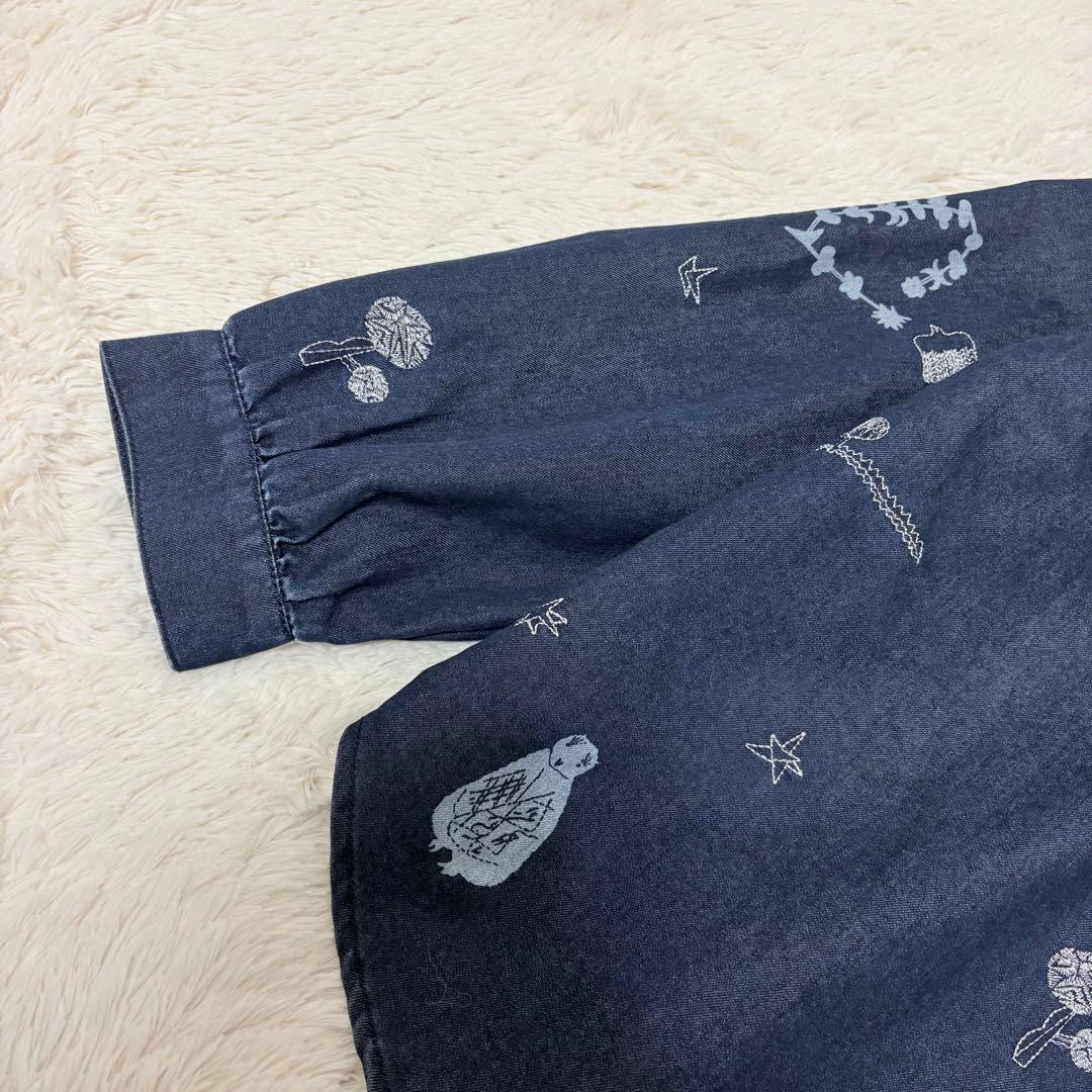 美品✨スーパーハッカ　えんどうゆりこ「星なる実り」刺しゅうデニムブラウス