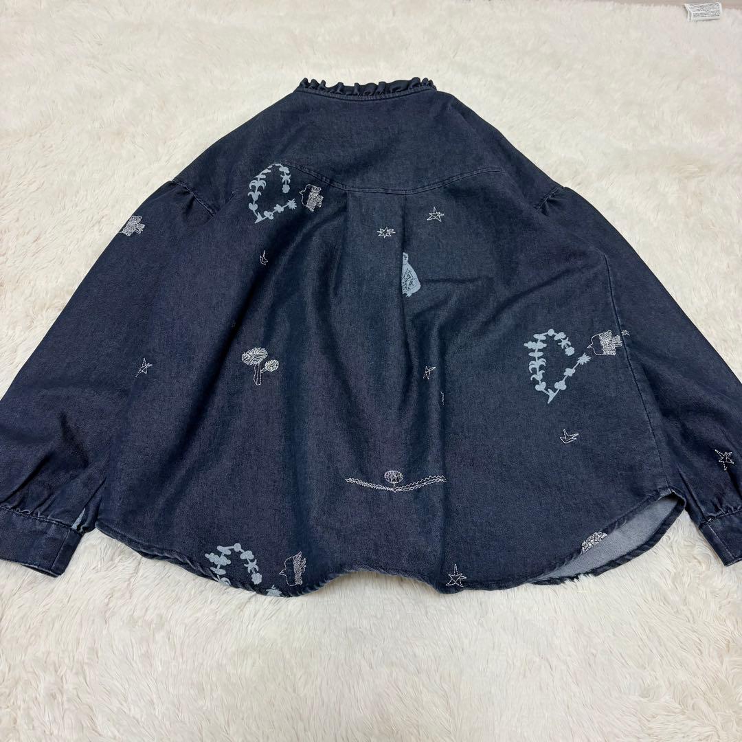 美品✨スーパーハッカ　えんどうゆりこ「星なる実り」刺しゅうデニムブラウス