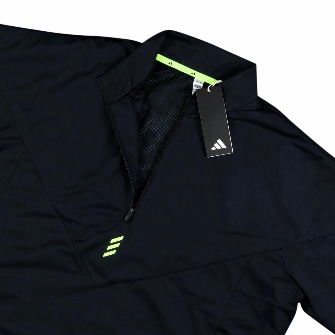 【2XL】アディダス ゴルフ 防風 裏地メッシュ 半袖ハーフジップジャケット 黒