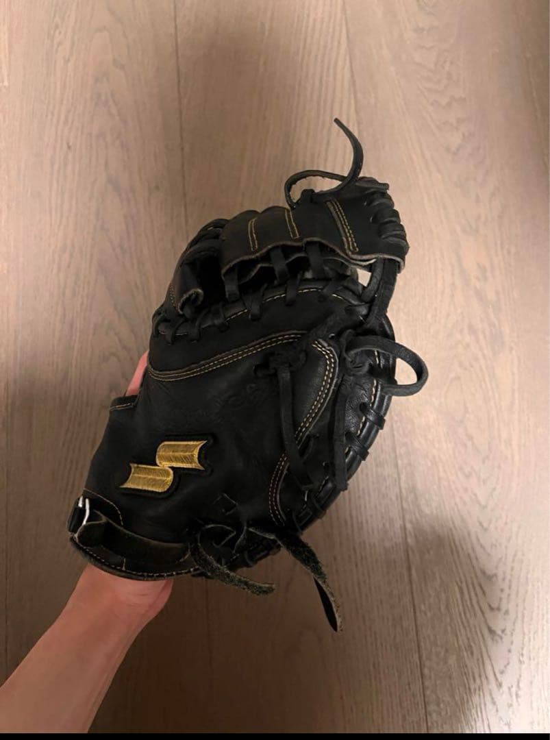 軟式キャッチャーグローブ 黒 レザー 大人用