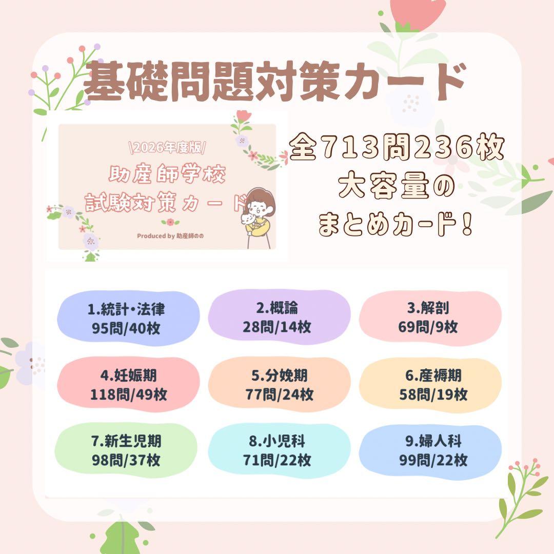最新版｜助産師学校受験｜基礎対策カード｜713問236枚｜助産師|
