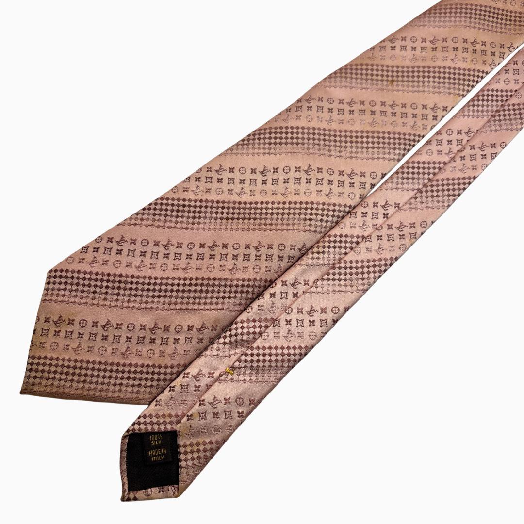 LOUIS VUITTON シルクネクタイ モノグラム ストライプ柄 ピンク